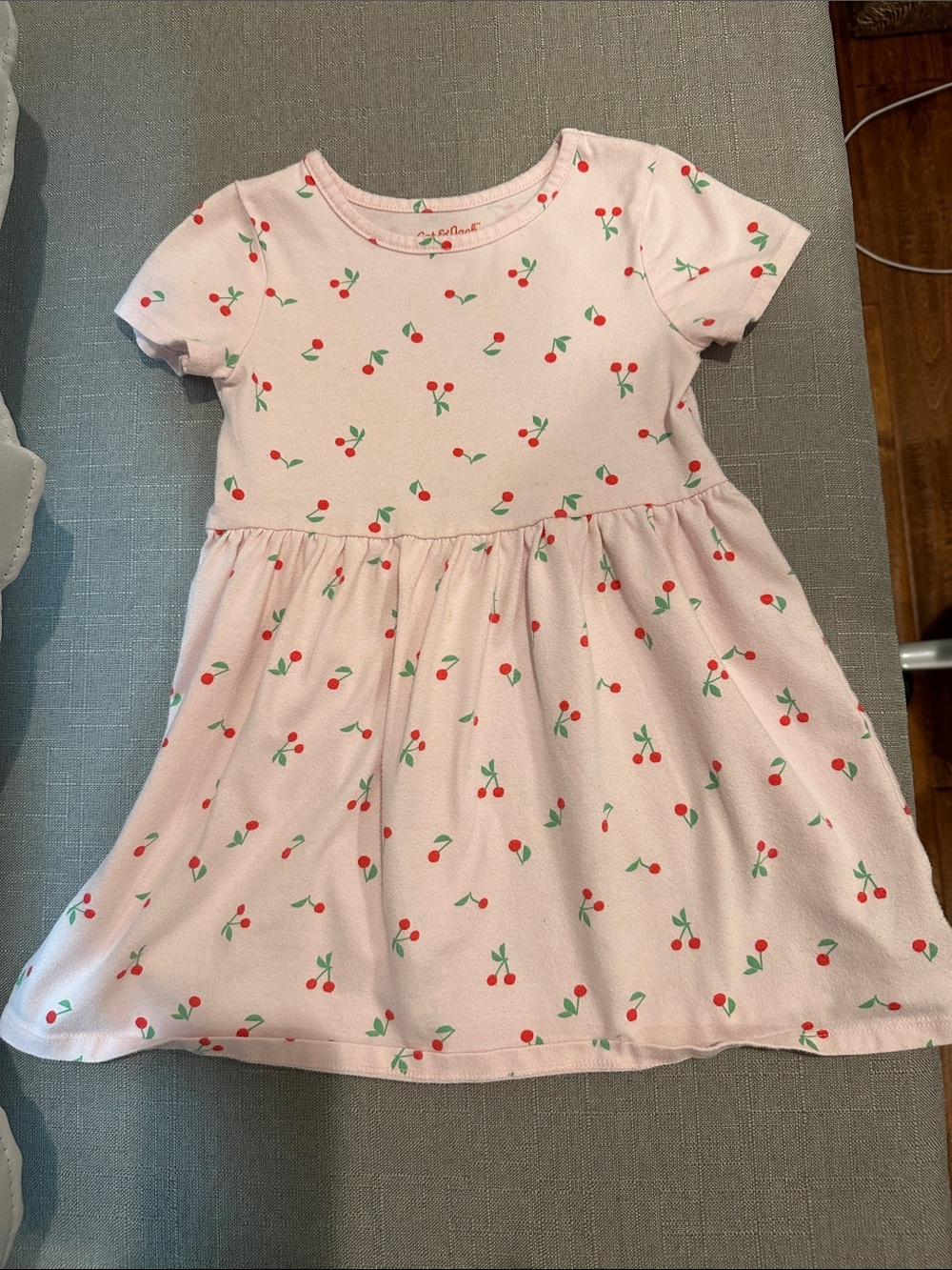 Girls Pink Cherry Print Short Sleeve Dress 5T